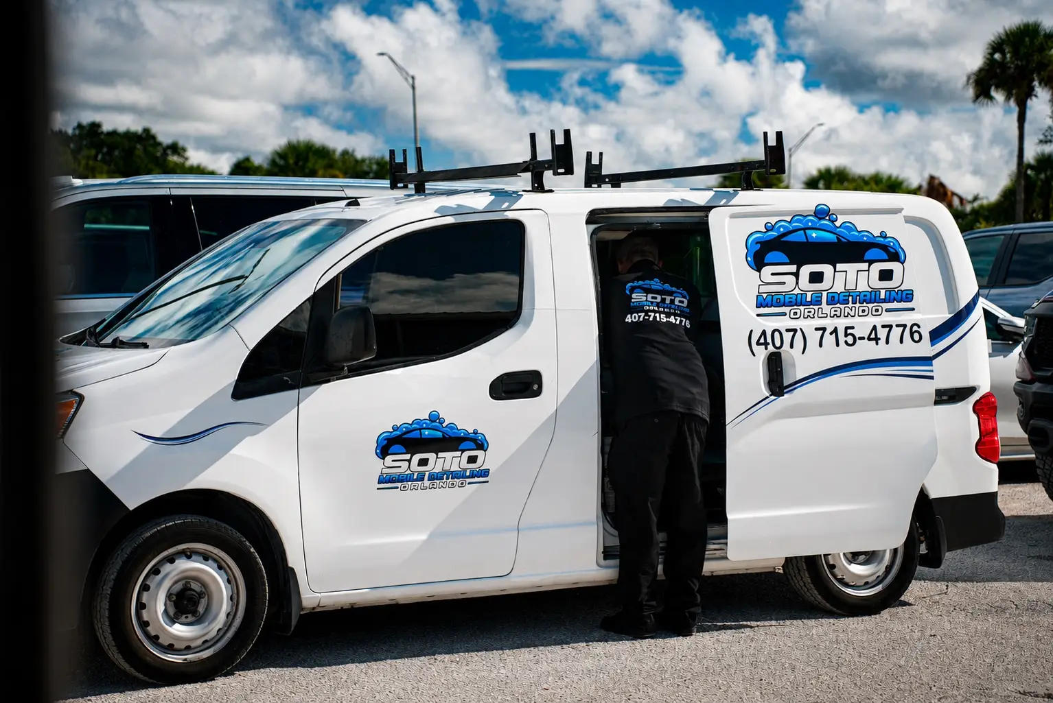 Mobile detailing company in Orlando, FL · areas section Mobile detailing company in Orlando, FL · equipment ready inside the open van